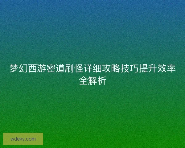 梦幻西游密道刷怪详细攻略技巧提升效率全解析 梦幻西游密道刷怪详细攻略技巧提升效率全解析
